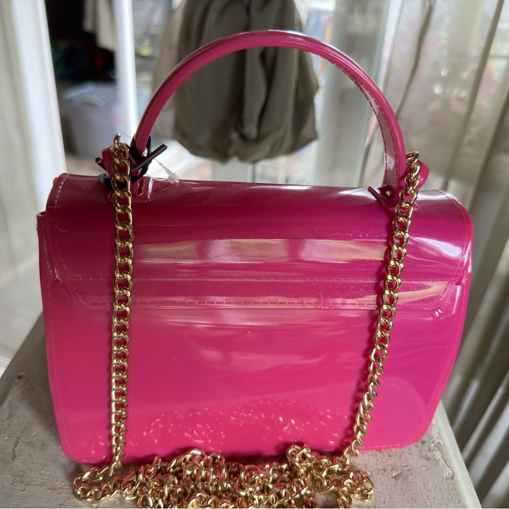 Deluxity Los Angeles orange jelly crossbody with gold chain. - Picture 2 of 2